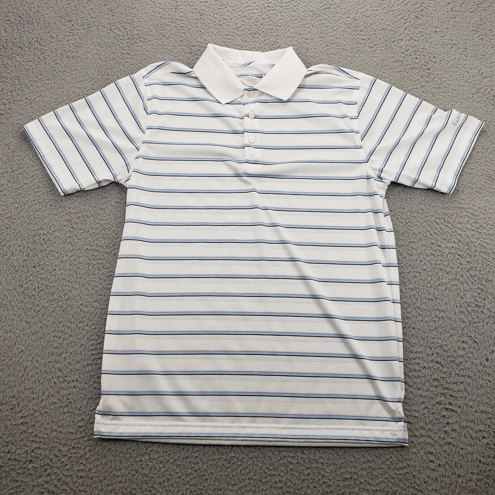 Walter Hagen Shirt Mens Small‎ White Blue Striped Golf Outdoors Sports Polo